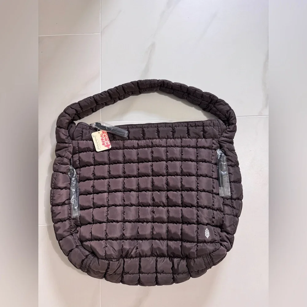 NWT Quilted Carryall Tote Bag Chocolate Brown Free People FP Movement Gym Hobo
